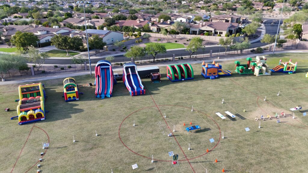 Bounce Then Slide inflatable rentals set up at an Arizona event